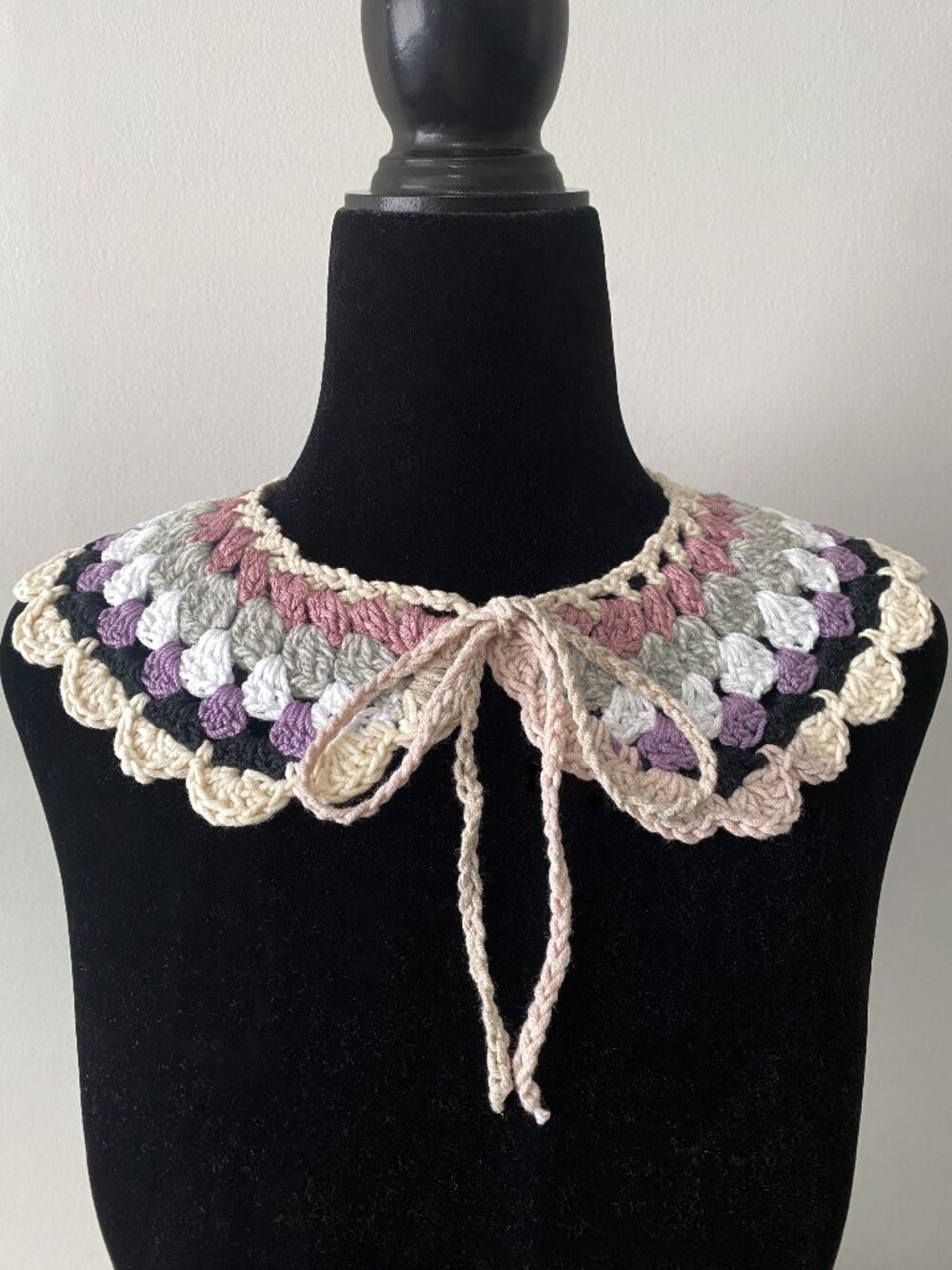 Handmade Crochet Cream Grey Purple Black Cotton Wool Collar Neckwear Accessory